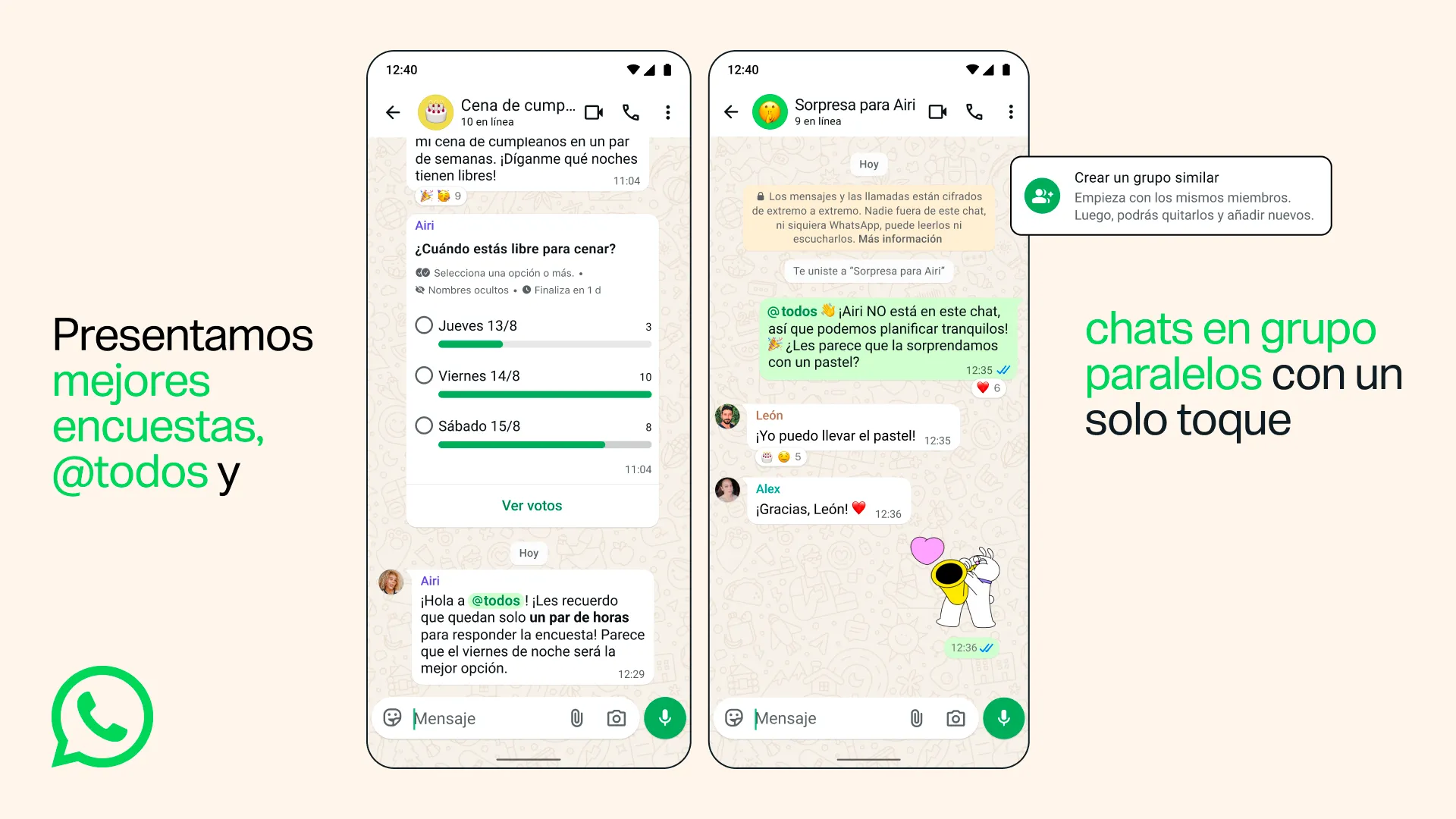 Mejora WhatsApp chats grupales